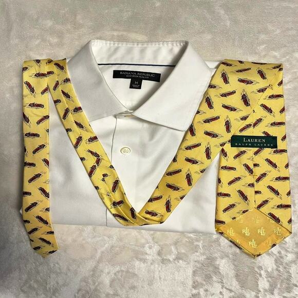 Ralph Lauren Classic Race Car All Over Print Silk Tie 56"x3.5" Pale Yellow & Red - Picture 4 of 8